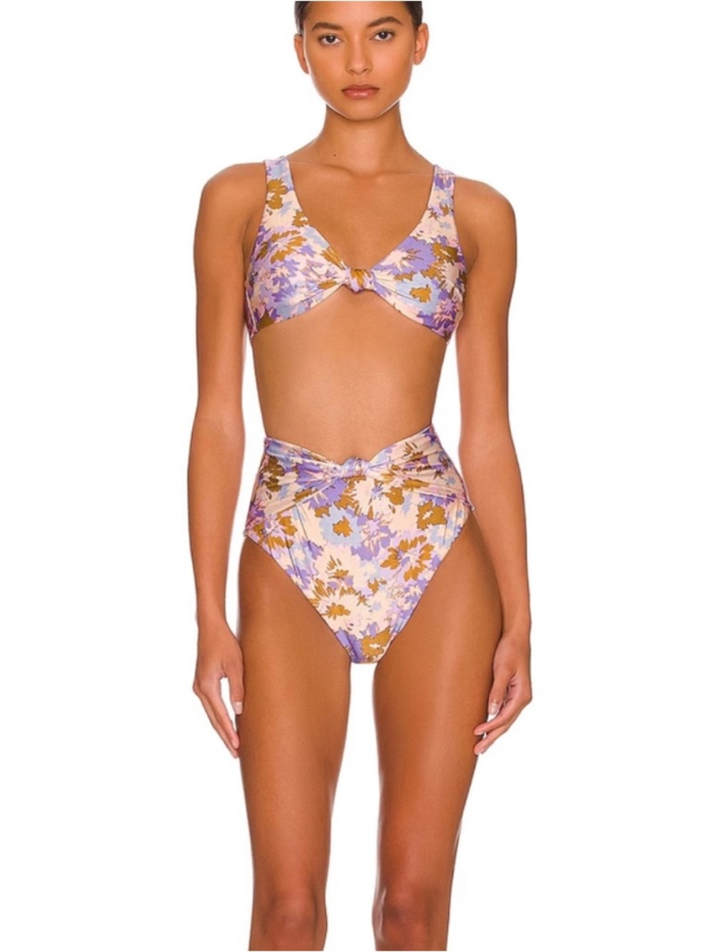 Zimmermann High Waisted Floral Knot Bikini Bottoms - Olive, Pink, Lilac - Picture 10 of 13